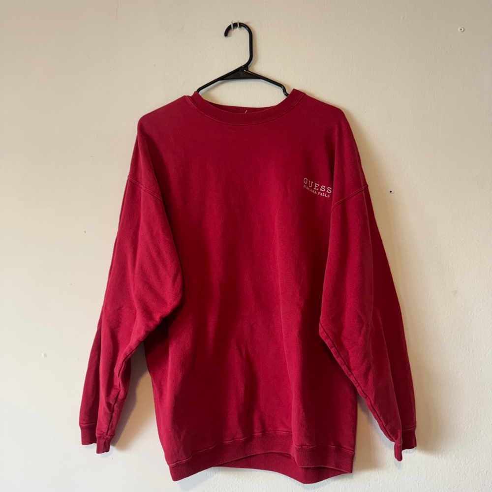 80s90s Guess Jeans Men’s Red Crew Neck Sweatshirt L
